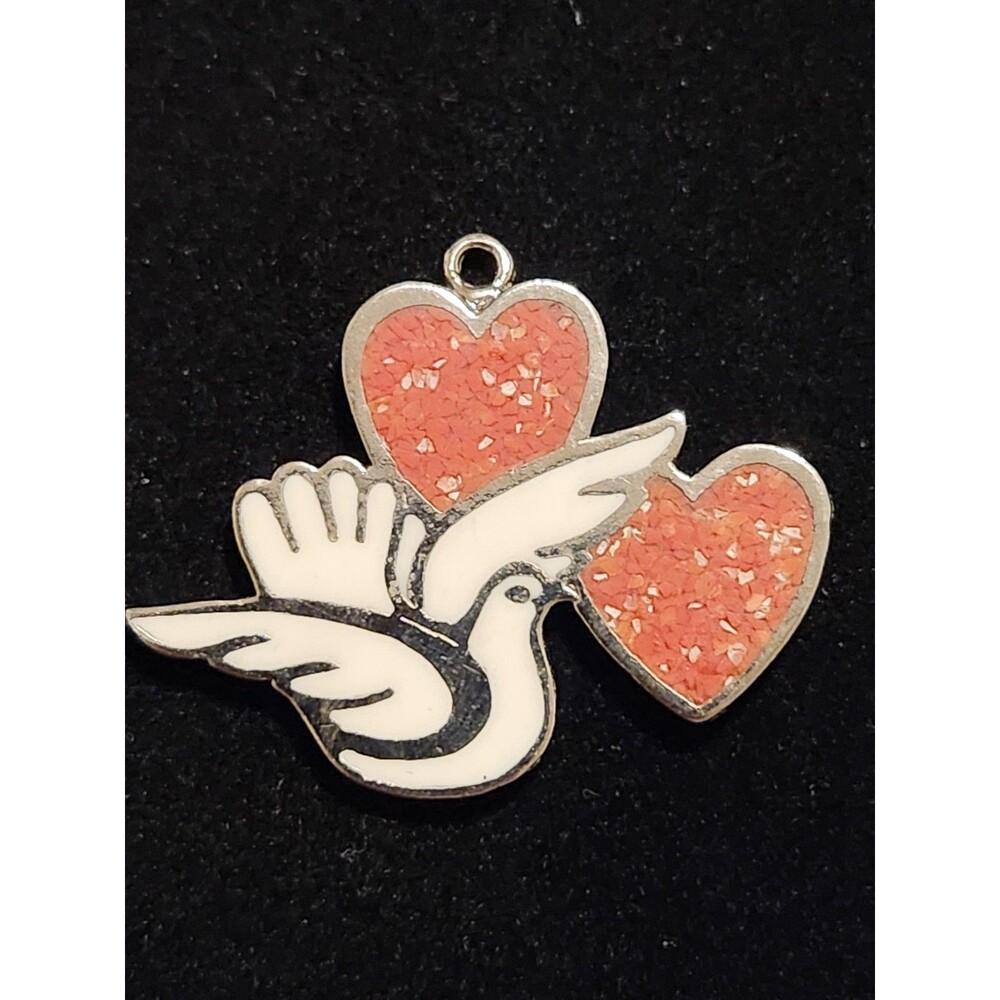Vintage G&S Dove Pendant Pewter Coral Inlay Hearts Peace Love ©93